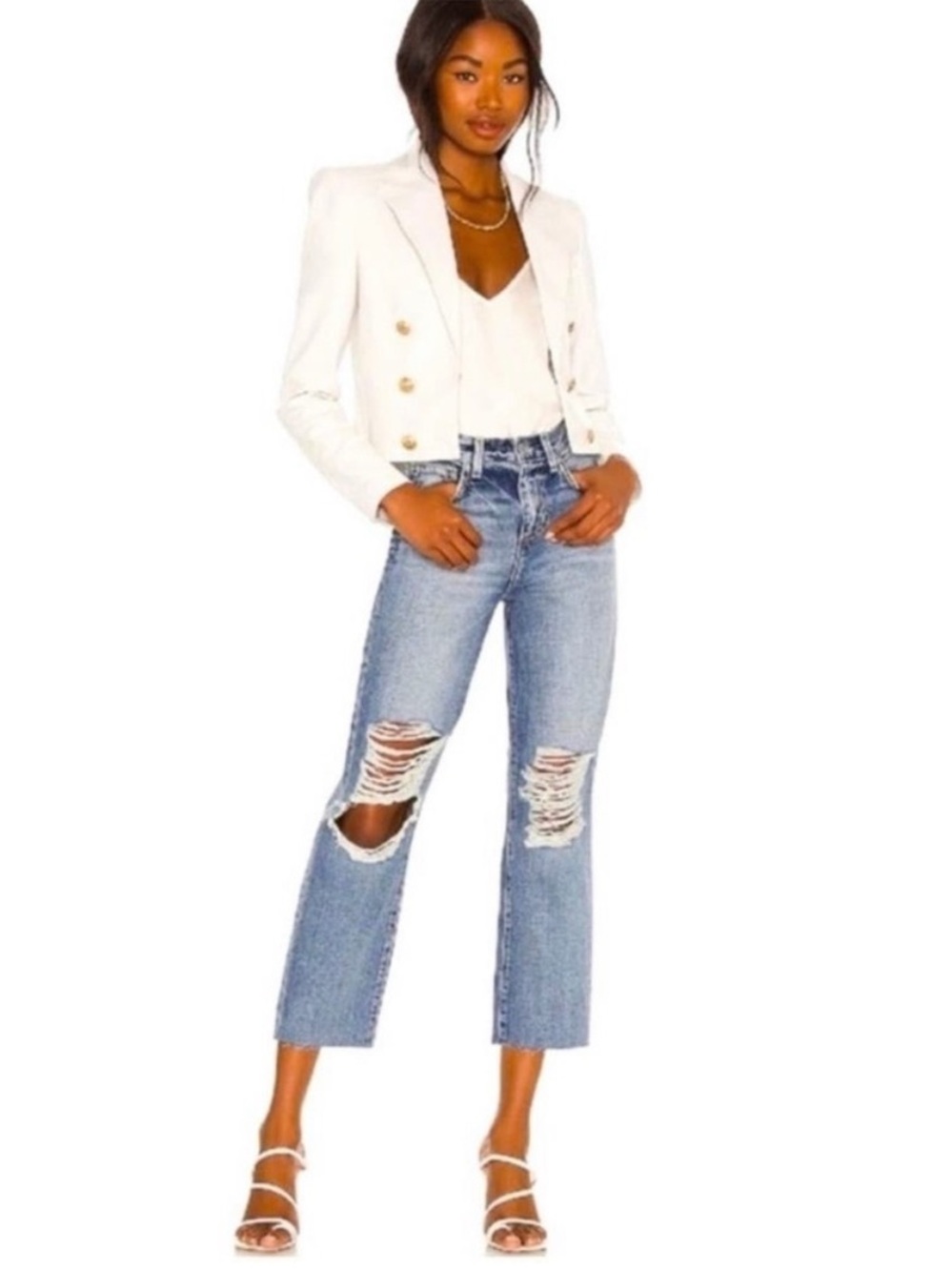 L’AGENCE Adele High-Rise Cropped Distressed Jeans  25